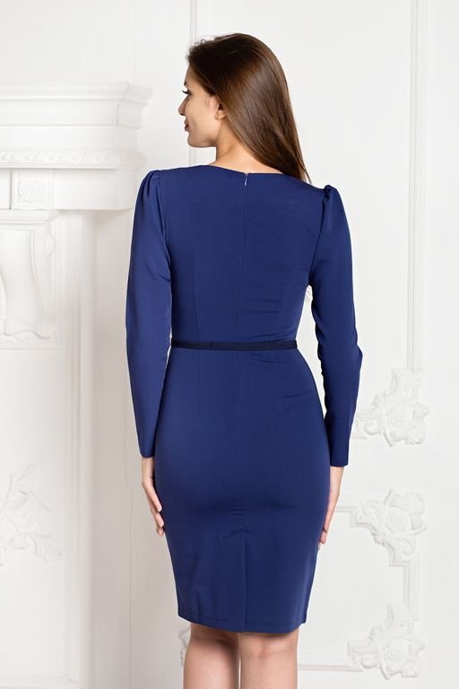 Платье -футляр темно-синее из костюмной ткани (П-80-1) - 5