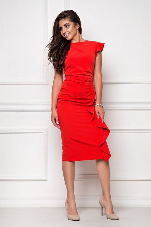 Платье из костюмной ткани красный (П-37-3) - 1