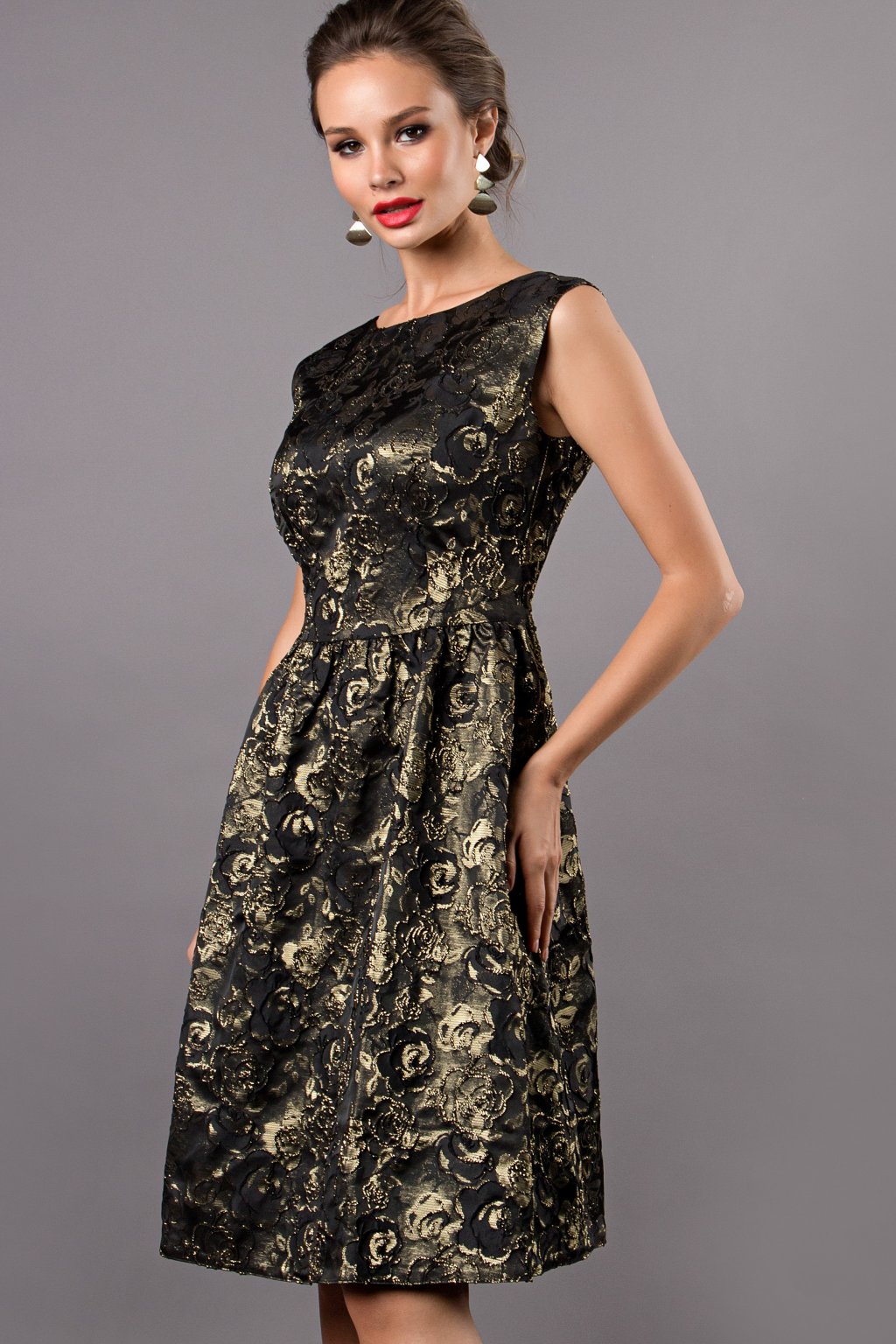 Платье Эвелина парча золото (П-118-6) - 2