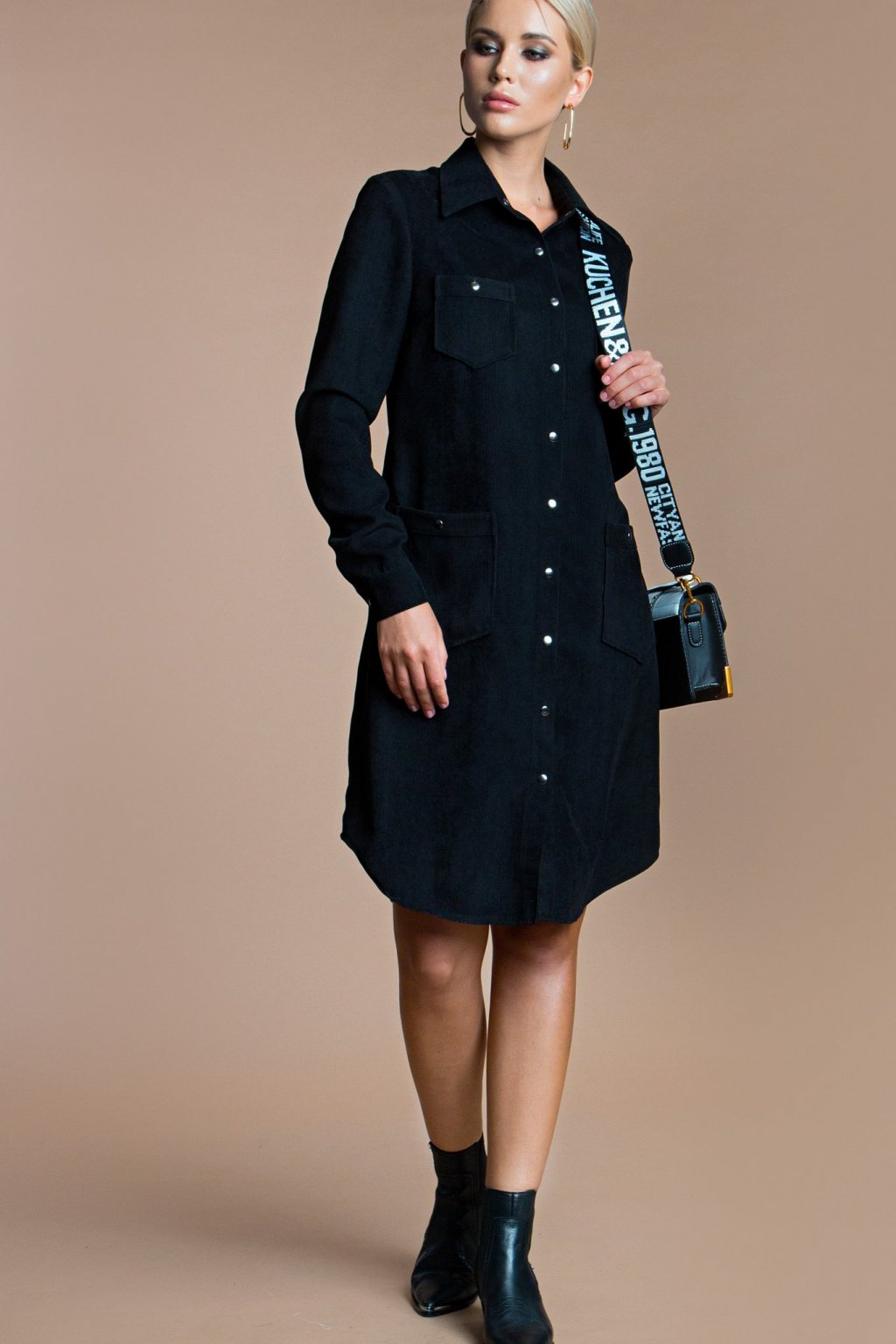Платье-рубашка из вельвета цвет черный (П-60-12) - 3