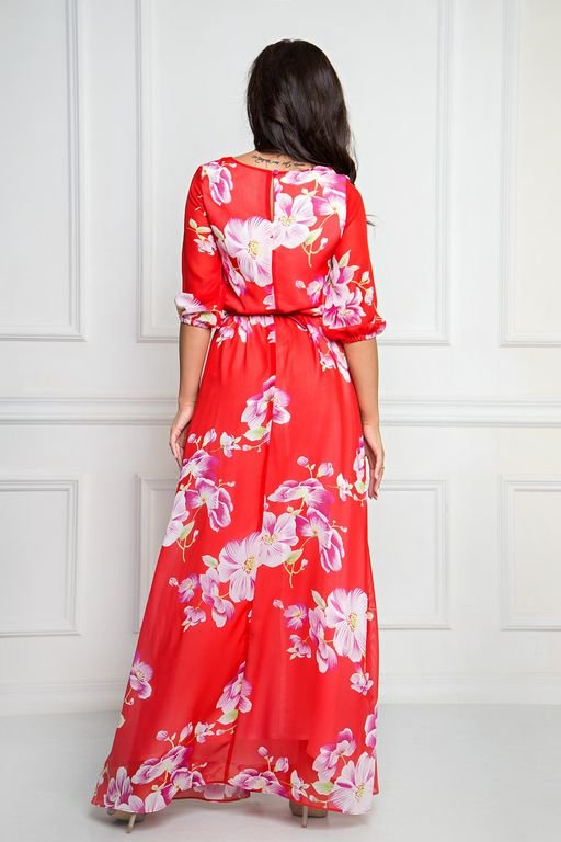 Платье из шифона цветы на красном (П-54-2) - 2