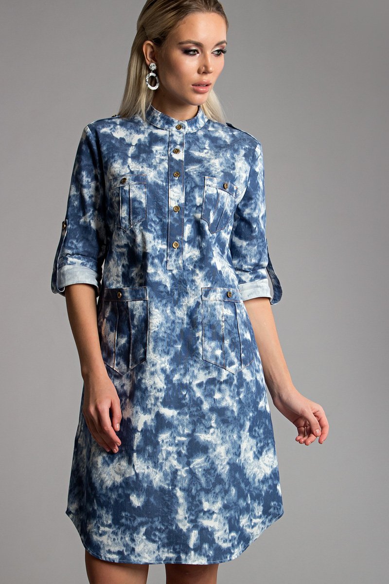 Платье-рубашка с накладными карманами (П-110-4) - 1