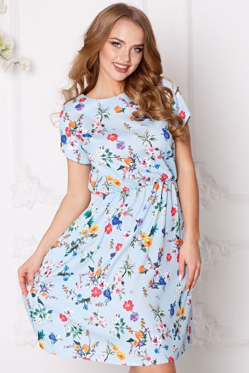 Платье Милена цветы на голубом (П-42-5) - 2