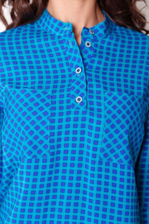 Рубашка из штапеля принт "голубая клетка" (Б-49-2) - 3
