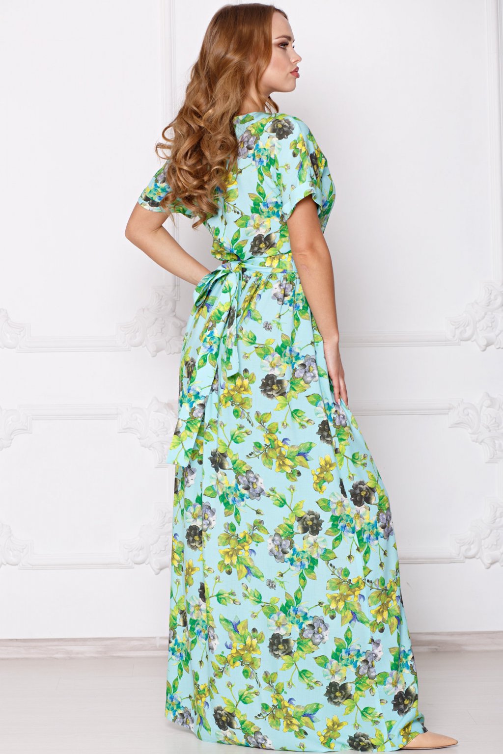 Платье Камилла в пол цветы на бирюзе (П-162-3) - 4