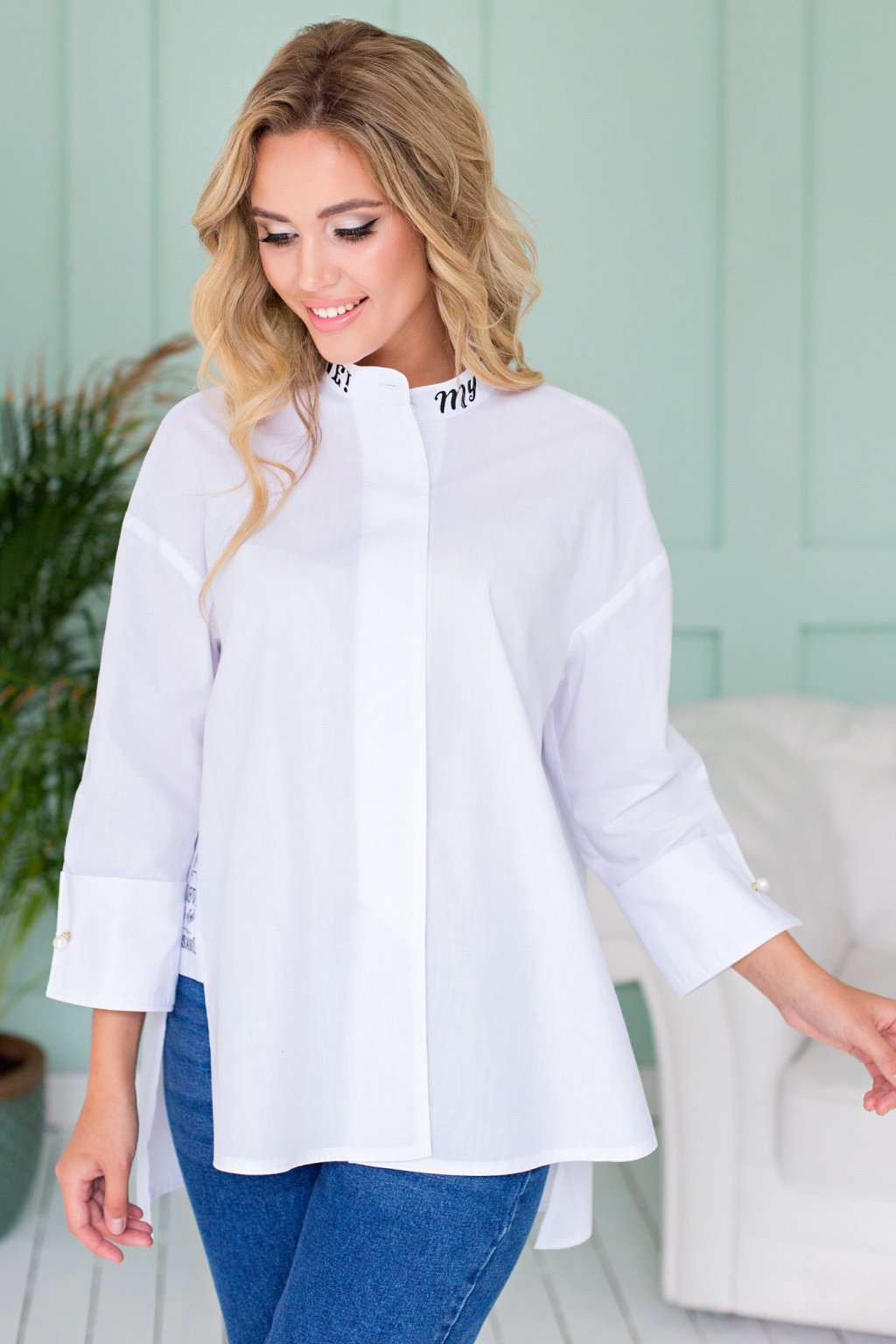 Блуза с надписями цвет белый Б-115-3 - 3