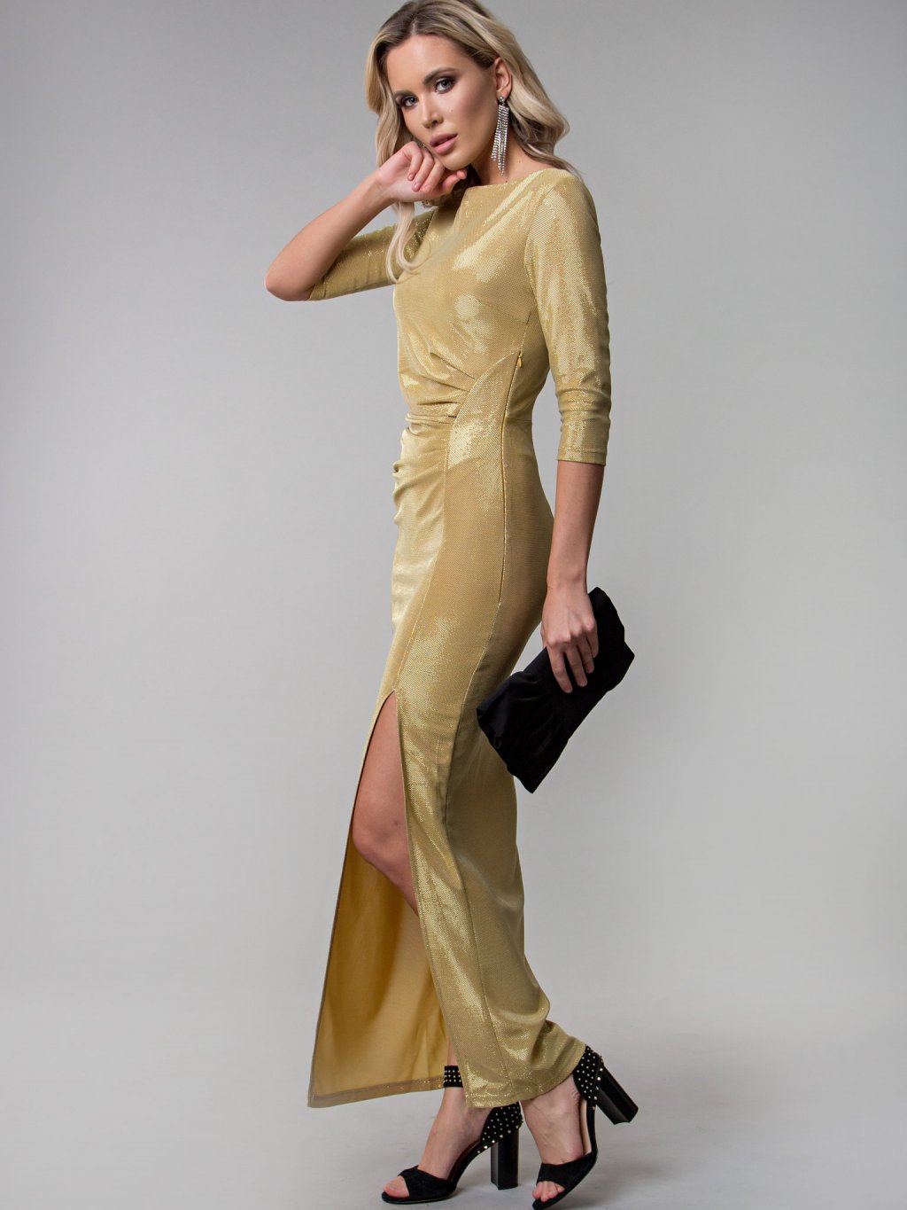 Платье Эшли из трикотажа -люрекс золото П-184-2 - 3