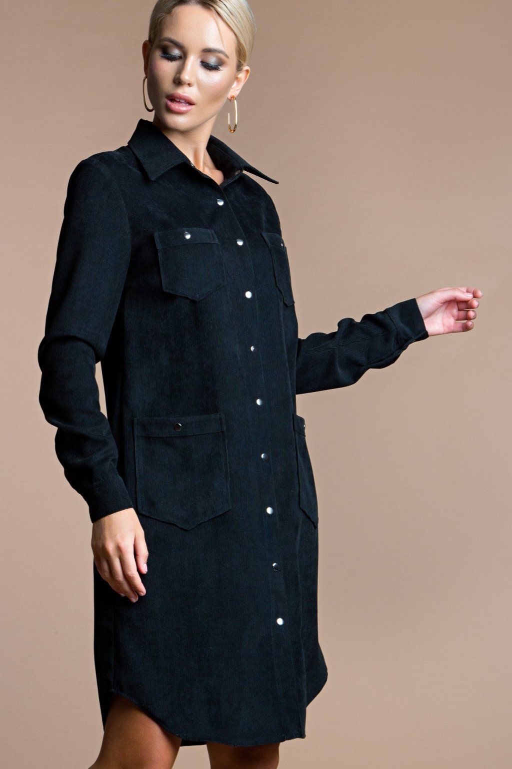Платье-рубашка из вельвета цвет черный (П-60-12) - 2