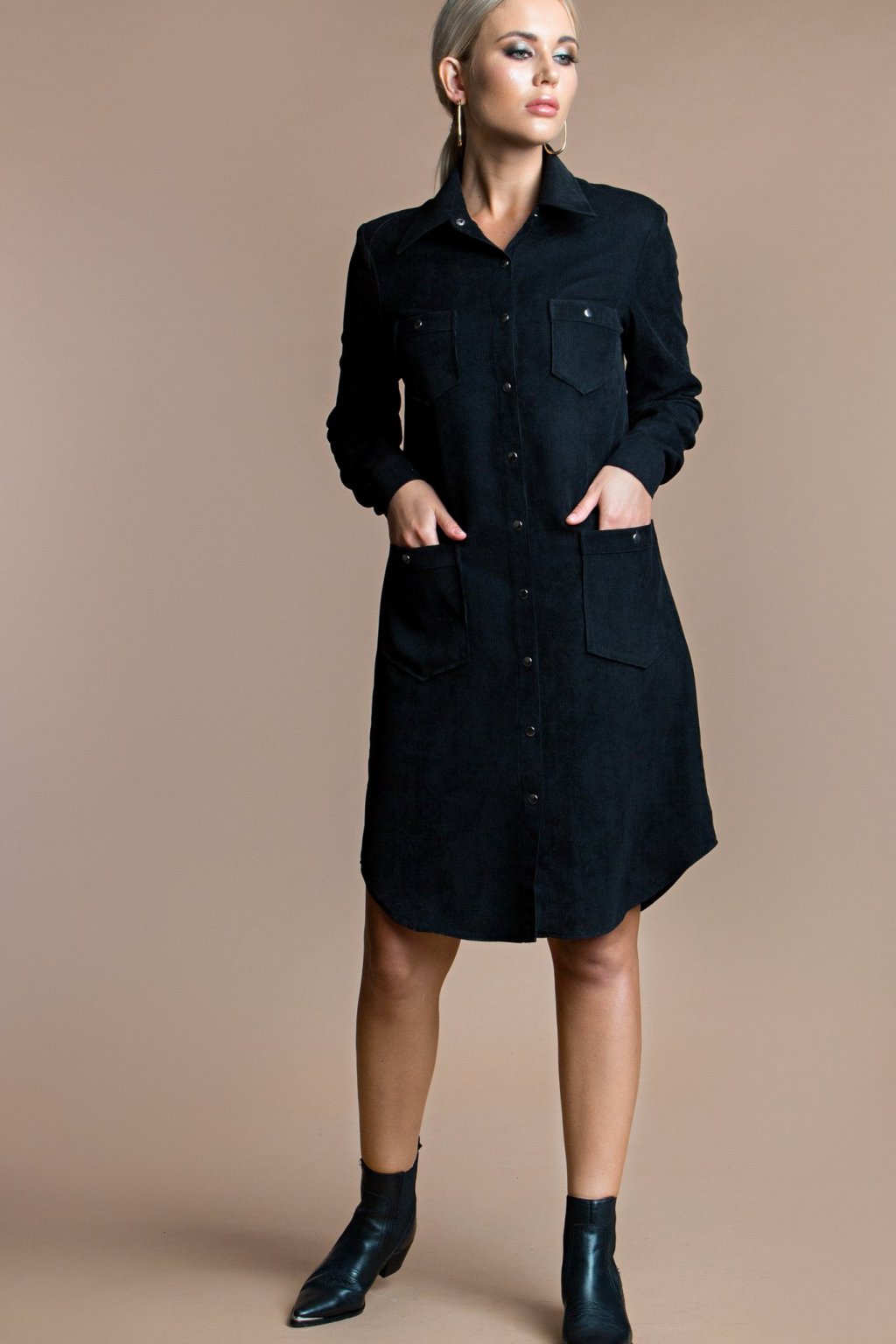 Платье-рубашка из вельвета цвет черный (П-60-12) - 6