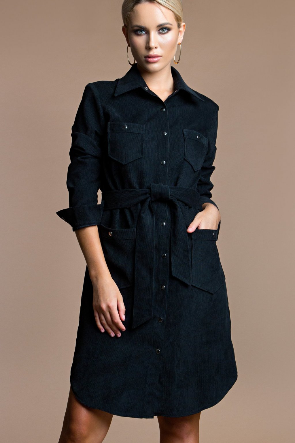 Платье-рубашка из вельвета цвет черный (П-60-12) - 9