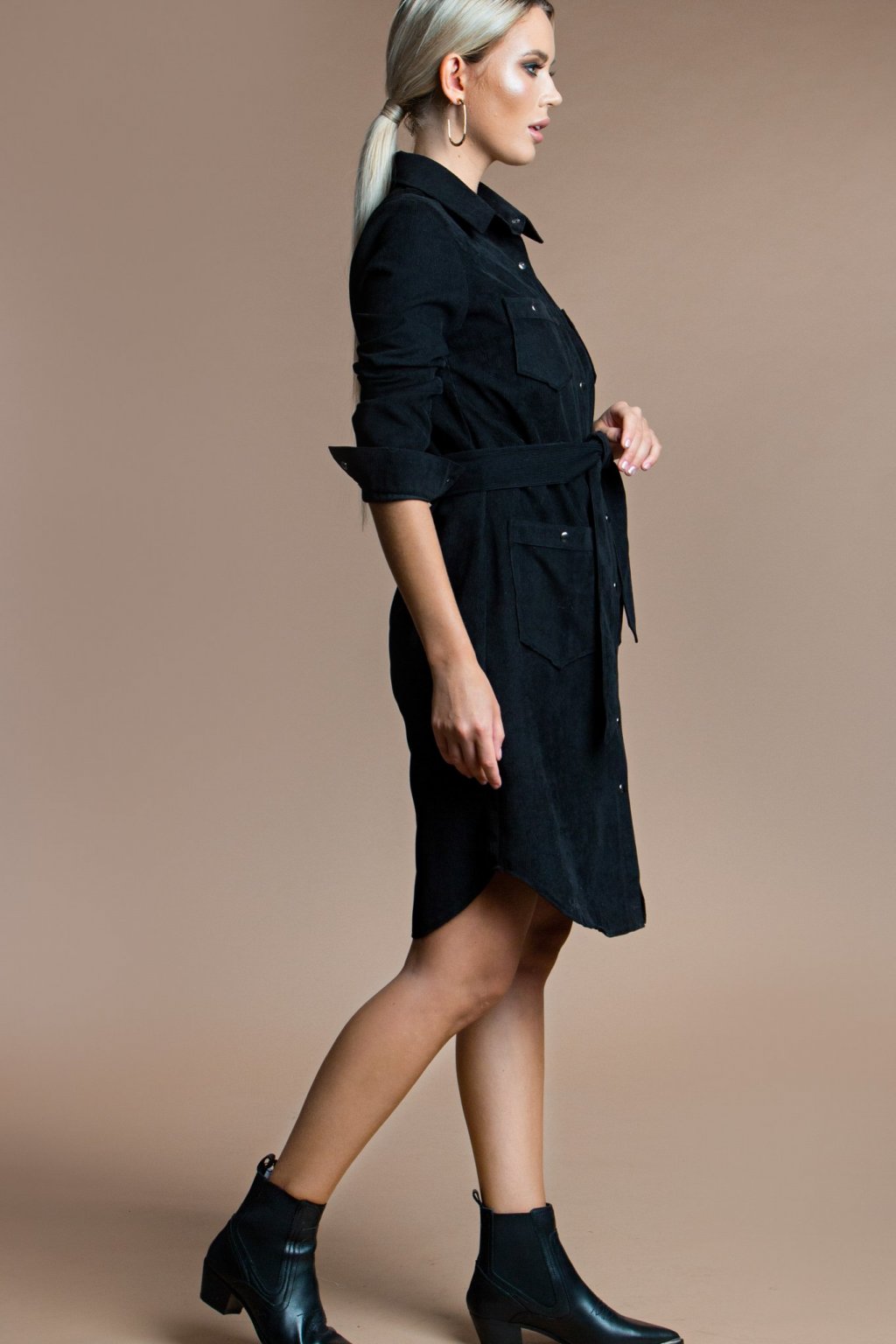 Платье-рубашка из вельвета цвет черный (П-60-12) - 10