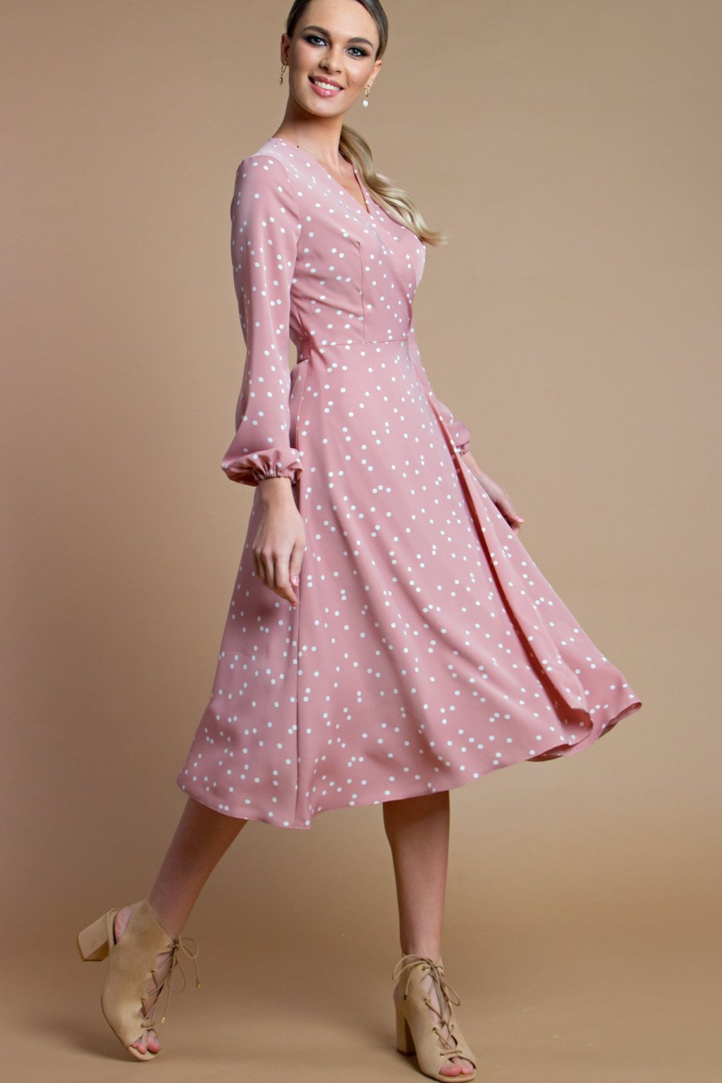 Платье с запАхом горох цвет пудра (П-222-1) - 5