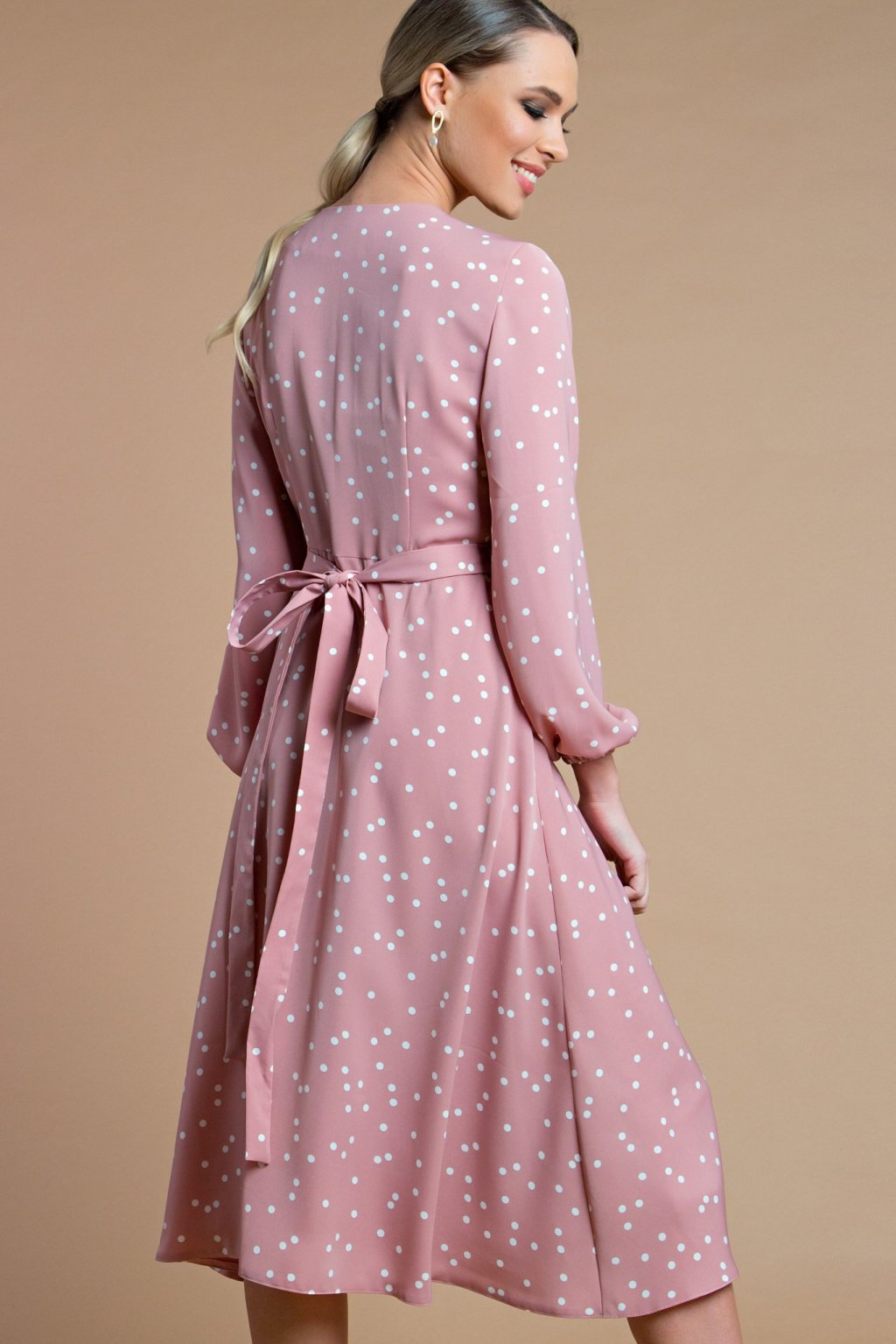 Платье с запАхом горох цвет пудра (П-222-1) - 6
