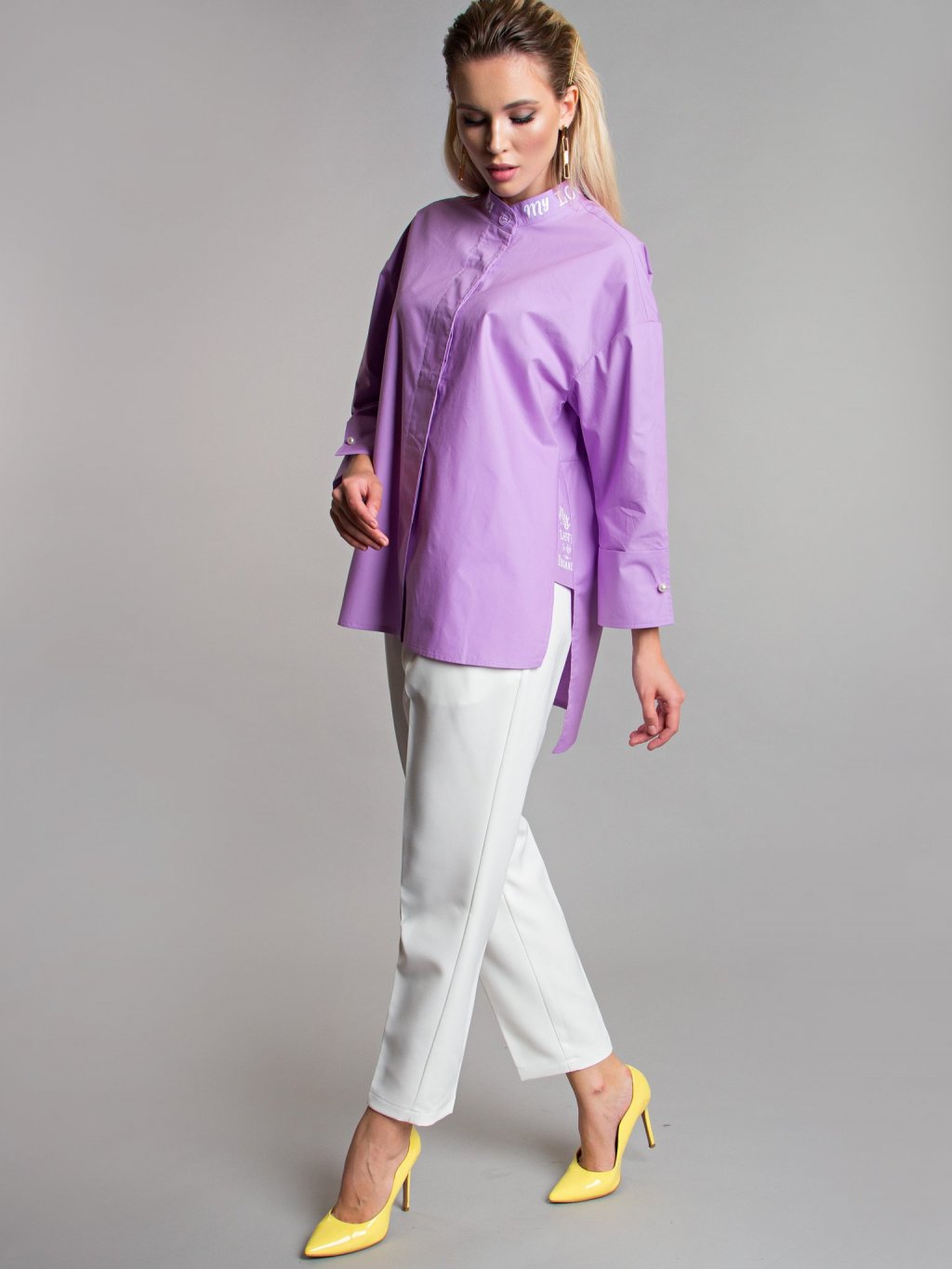 Блуза с надписями цвет cирень Б-115-4 - 4