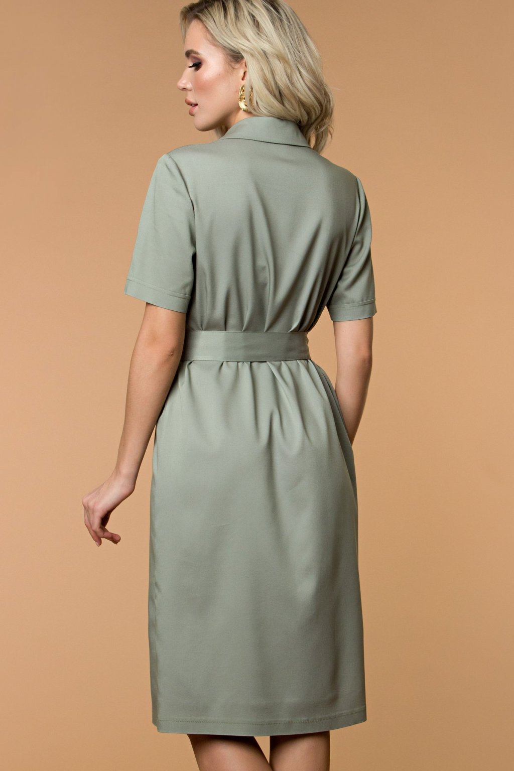 Платье-рубашка из тонкой джинсы  оливковый (П-274-1) - 2