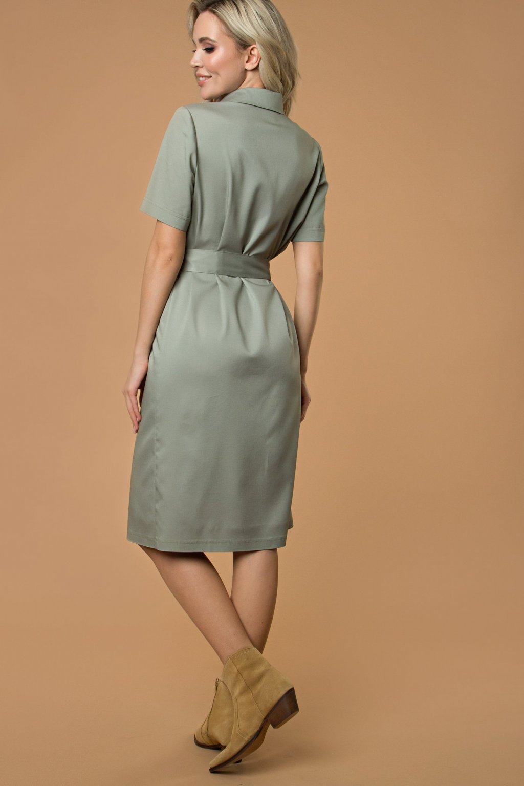Платье-рубашка из тонкой джинсы  оливковый (П-274-1) - 6